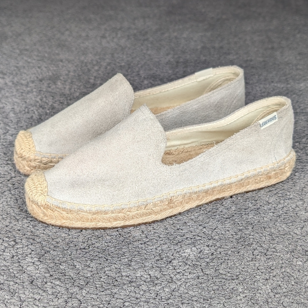 Soludos Suede Espadrille Platform Smoking Slippers Grey Women's 7.5 - Picture 4 of 12